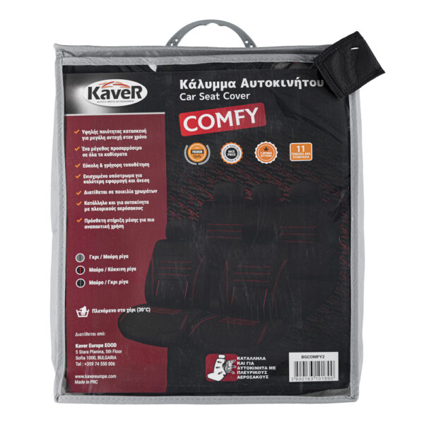 KAVER COMFY CAR SEAT COVERS FULL SET BLACK WITH RED TRIM - Image 3