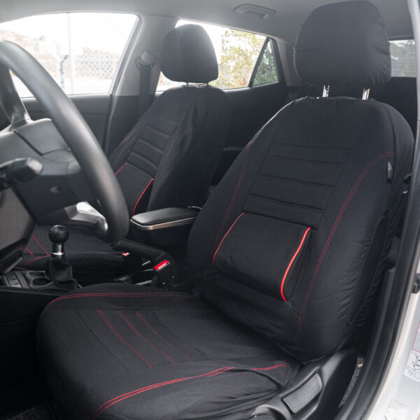 KAVER COMFY CAR SEAT COVERS FULL SET BLACK WITH RED TRIM