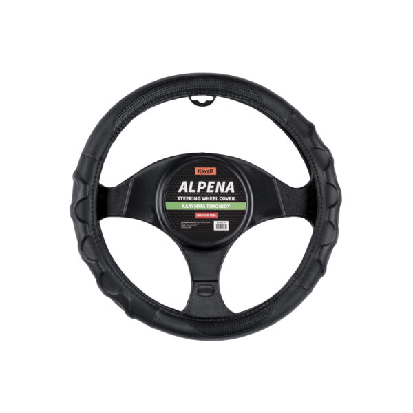 KAVER STEERING WHEEL COVER REAL LEATHER ALPENA BLACK