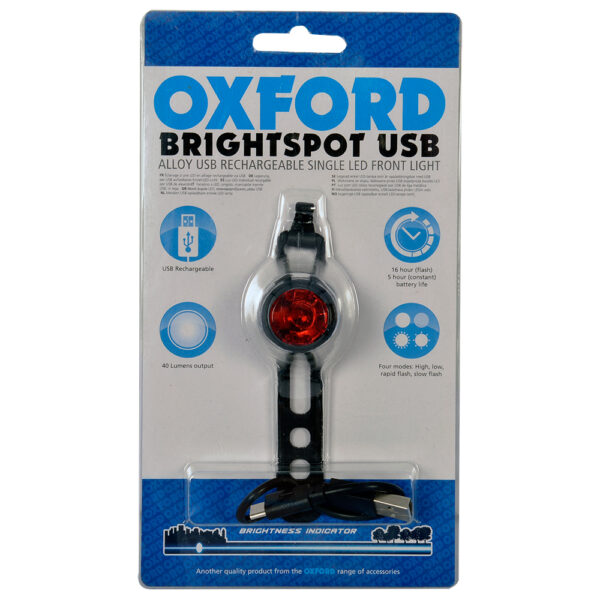 OXFORD BRIGHTSPOT USB REAR LIGHT BLACK - Image 2